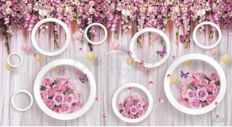 Фотообои/фрески 3D Эффект арт 30740 Летние цветы и круги