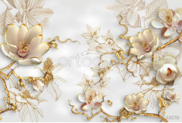 Фотообои/фрески 3D Эффект арт. 33078 Золотые цветы