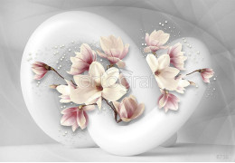 Фотообои/фрески 3D Эффект арт 6710 Магнолия и геометрия