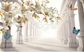 Фотообои/фрески 3D Эффект арт. 33126 Колонны и цветы